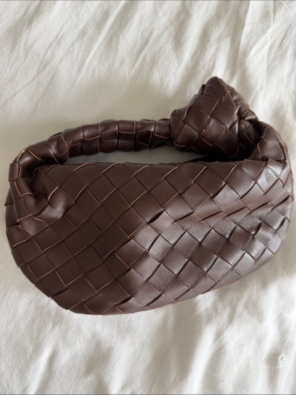 Woven Chocolate Brown Mini Knot Bag